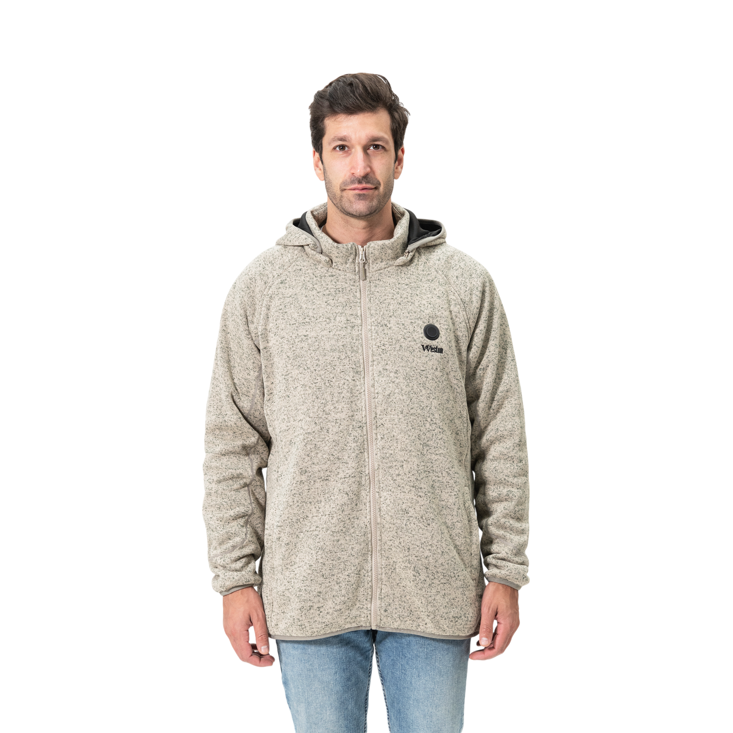 Hitaður flísjakki með hettu fyrir karla