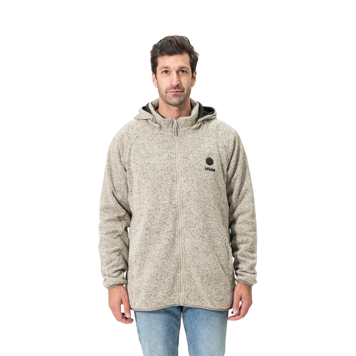 Hitaður flísjakki með hettu fyrir karla